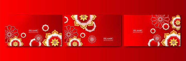 set of beautiful realistic mandala red colorful Islamic design background