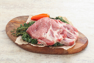 Raw pork neck for cooking