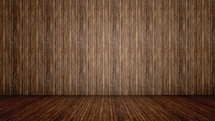 Concept or conceptual vintage or grungy brown background of natural wood or wooden old texture floor and wall as a retro pattern layout. A 3d illustration metaphor to time, material, emptiness,  age