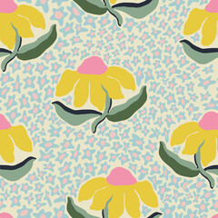 Vector retro flower illustration motif seamless repeat pattern fashion and home kitchen print fabric digital artwork - obrazy, fototapety, plakaty