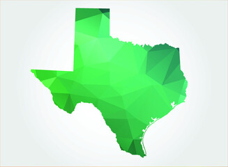 TEXAS Map Green Color on white background polygonal