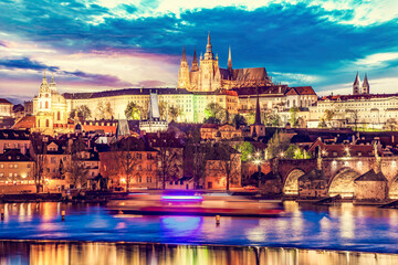 Fototapeta na wymiar Prague, Czech Republic Charles Bridge and Hradcany with Castle and Cathedral