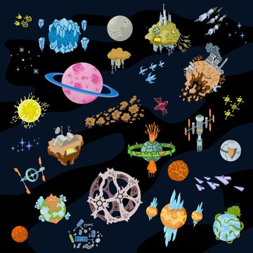 Space Objects in Universe. Vector Hand Drawn Illustrations Stock Vector -  Illustration of hand, artistic: 96680694