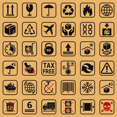 Set of packaging signs and symbols