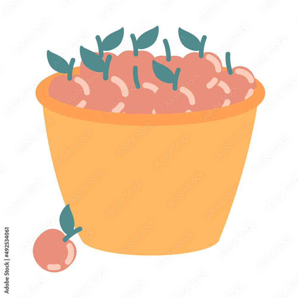Aufkleber basket with apples semi flat color vector object. fruits picking. full sized item on white. harvest 