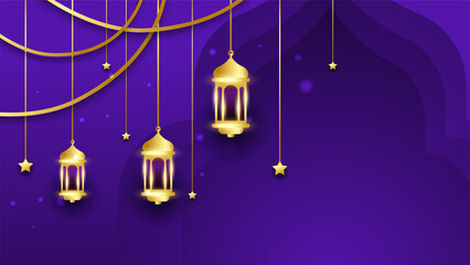 Beautiful ramadan kareem blue and gold banner design. Realistic 3D Ramadan Kareem background. Blue gold moon and abstract luxury islamic elements background