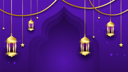 Beautiful ramadan kareem blue and gold banner design. Realistic 3D Ramadan Kareem background. Blue gold moon and abstract luxury islamic elements background