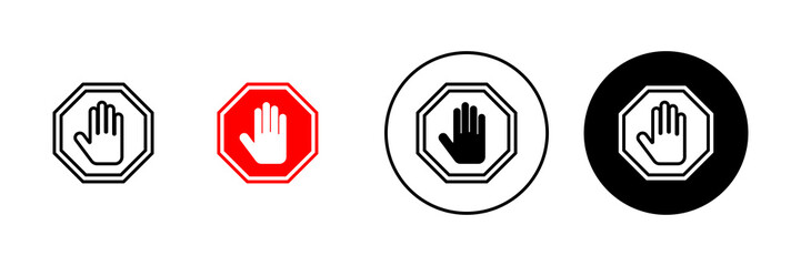 Obraz premium Stop icons set. stop road sign. hand stop sign and symbol. Do not enter stop red sign with hand