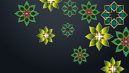 Beautiful ramadan kareem blue and gold banner design. Realistic 3D Ramadan Kareem background. Blue gold moon and abstract luxury islamic elements background © Salman