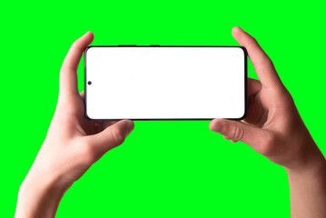 Smartphone similar to Samsung Galaxy with green screen for Infographic Global Business Marketing Plan, mockup model similar to Samsung Galaxy isolated Background of ai digital investment economy - Cli