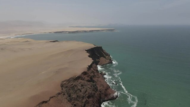 Dramatic desert cliffs drop directly to Pacific near Paracas, Peru