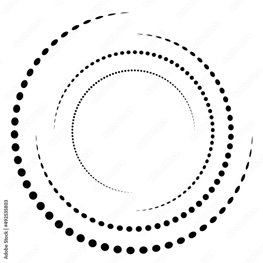 Poster halftone dots form circle round logo and dotted lens frame