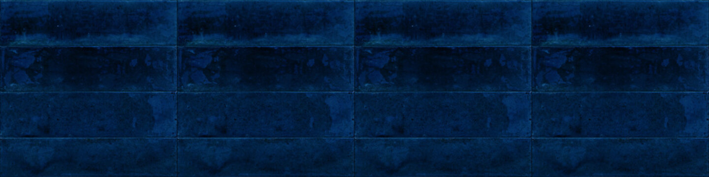 Dark blue rectangular rustic brick tiles wall or floor texture wide background banner panorama