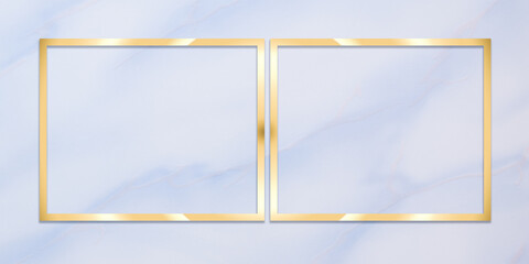 Square frame luxury color gold .Marble granite white background wall surface  smooth tile  natural for interior decoration
