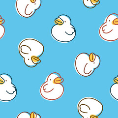 Seamless Pattern with Cartoon Duck Design on Blue Background