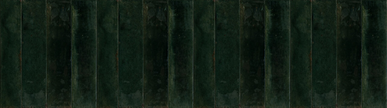 Dark green rectangular rustic brick tiles wall or floor texture wide background banner panorama