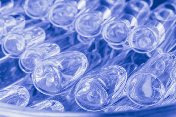 Glass medical ampoule vial for injection. Medicine is liquid sodium chloride with of aqueous...