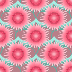 Seamless Repeatable Pink Sunflower Pattern Vector