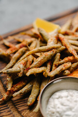Seafood beer appetizers. Fried sprat
