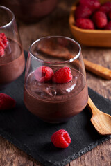 Glasses of homemade sweet dark chocolate mousse