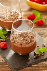 Glasses of homemade sweet dark chocolate mousse