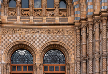 The ornate victorian entrance of the Natural History Museum in London, UK