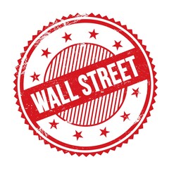 WALL STREET text written on red grungy round stamp.