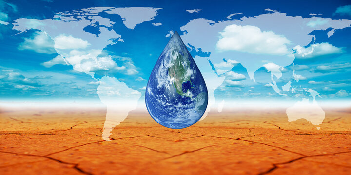 World Water Day Concept. earth in drop shape. protect ecological conservation, map world . Elements of this image furnished by NASA