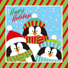 christmas card with cute penguins 