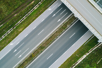 Driving on open road, Aerial view of highway and bridge
