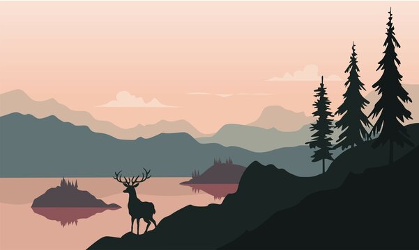 landscape with deer