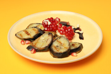 Concept of tasty food with grilled banana, close up