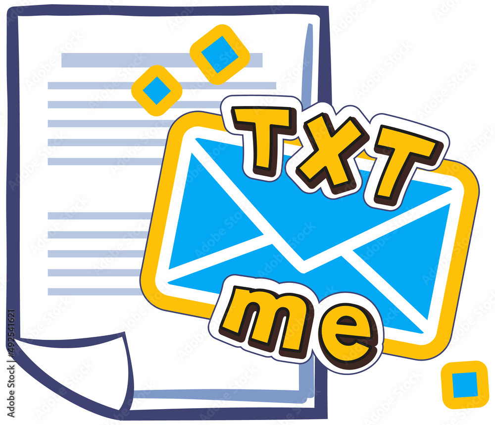 Poster text me sticker isolated on white with paper sheet. blue envelope, message symbol. elements for spee