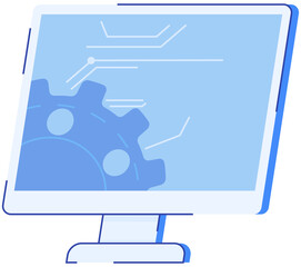 Software for modern device. Computer setup, program for development. Option settings on monitor. Software and maintenance of electronics and technology. Computer screen with settings program template