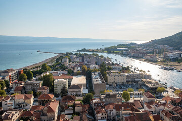 Beautiful summer view on the old town Omis and river Cetina in Croatia.