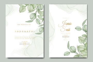 Watercolor eucalyptus wedding invitation card - obrazy, fototapety, plakaty
