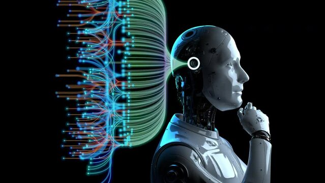 Automation data analytic with 3d rendering ai robot with digital visualization for big data scientist 4k footage