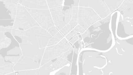 White and light grey Chernihiv city area vector background map, roads and water illustration. Widescreen proportion, digital flat design.