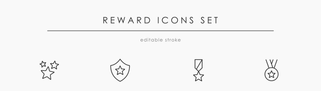 Reward icon collection with black outline vector