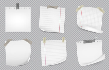 Office reminder sticker pages with curled corners. Wall notepad for scribbles vector set. Realistic square white paper sticky memo notes.