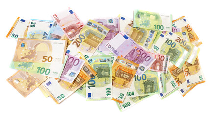 Bargeld, Euro Geldscheine - Banknoten Inflation Panorama Freigestellt - obrazy, fototapety, plakaty