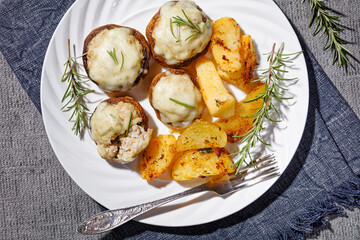 Chicken and Cheese Stuffed Mushrooms on plate