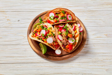 pitacos, mexican tacos with chicken and veggies