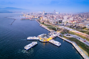 Aerial photo of izmir with drone during daytime - obrazy, fototapety, plakaty
