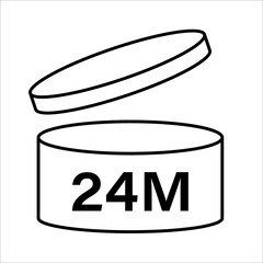 PAO cosmetic icon, mark of period after opening. Expiration time after package opened, white label. 24 month expirity on white background, vector illustration