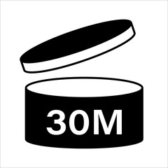 PAO cosmetic icon, mark of period after opening. Expiration time after package opened, black label. 30 month expirity on white background, vector illustration
