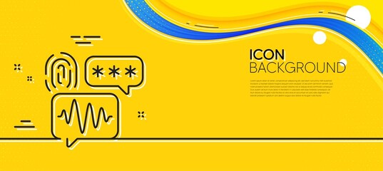Obraz na płótnie Canvas Biometric security line icon. Abstract yellow background. Fingerprint scan sign. Privacy data symbol. Minimal biometric security line icon. Wave banner concept. Vector
