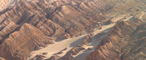 Dramatic sand, dunes and rock formations in the Valle de la Luna (Valley of the Moon), San Pedro de...