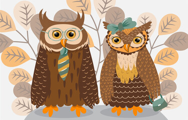 owl character flat design, isolated, vector