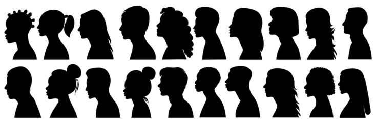 portrait people in profile silhouette, isolated vector